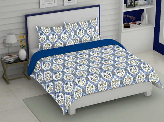 Blue Block Print | 186 TC | Queen size