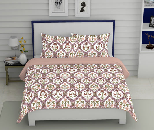 Peach Block Print | 186 TC | Queen size