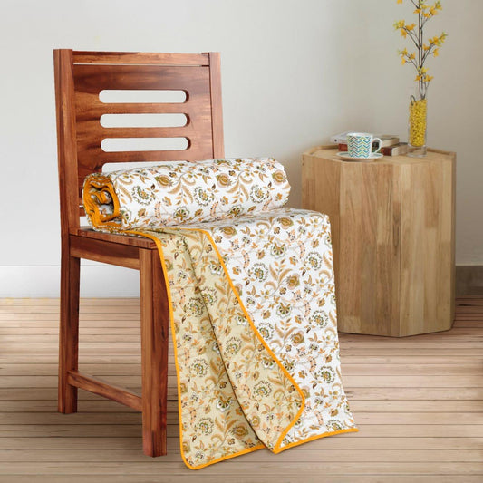 Dual Flower Pattern 100% Cotton Reversible AC Dohar | Double Bed | Orange