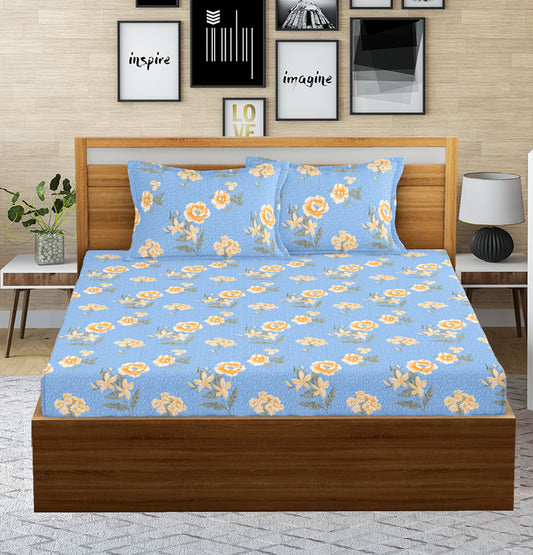 Blue Blossoms | 144 TC | Double Size Bedsheet