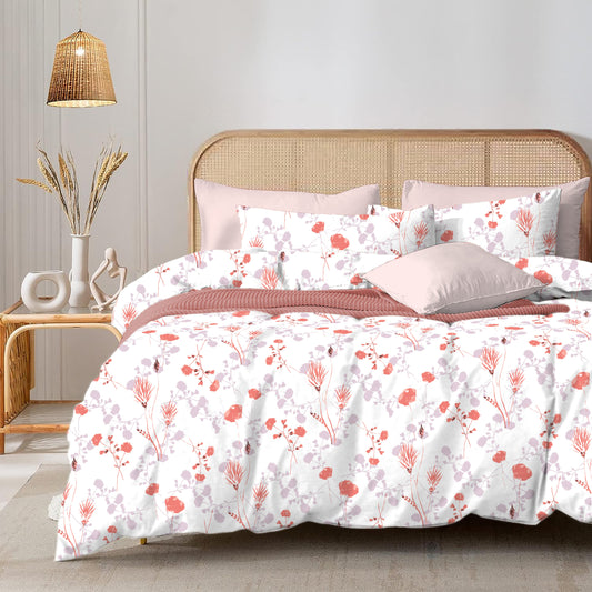 Everywhere White Base & Orange Flower Print | 186 TC | Queen Size