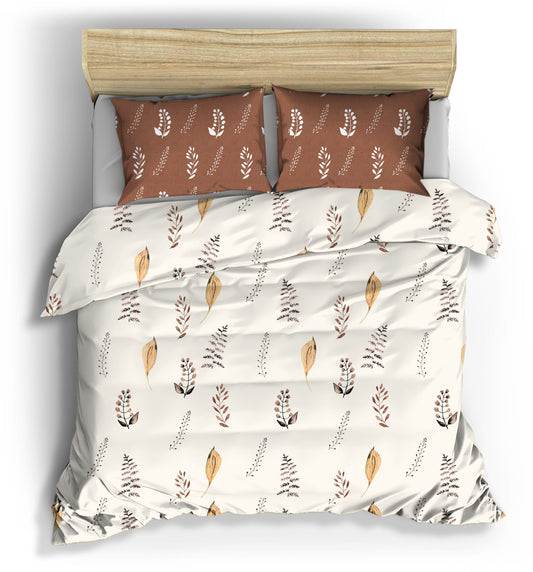 Decent Leave Pattern Mix & Match Cream & Brown | 210 TC | King Bedsheet