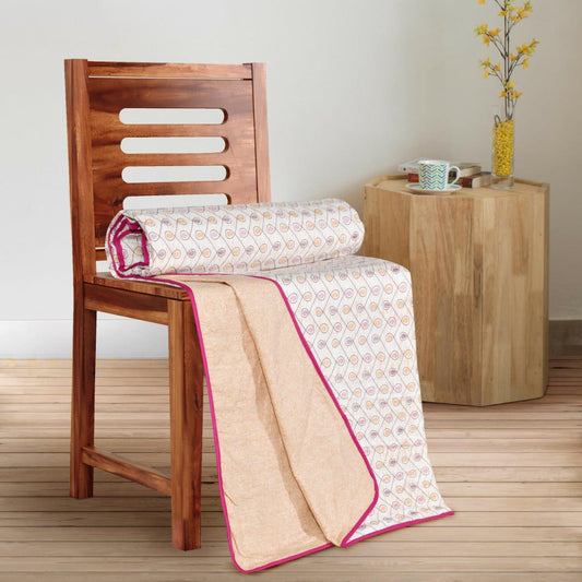 Yellow & Pink Loop & String Pattern Reversible AC Dohar | Double Bed | 100% Cotton