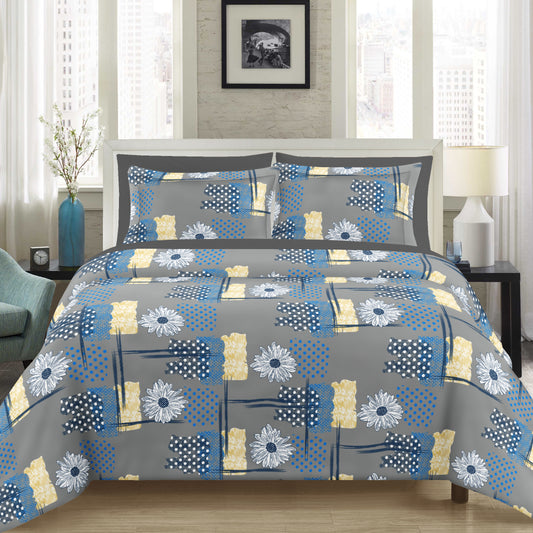 Flower & Square Dots | 144 TC | King Bedsheet