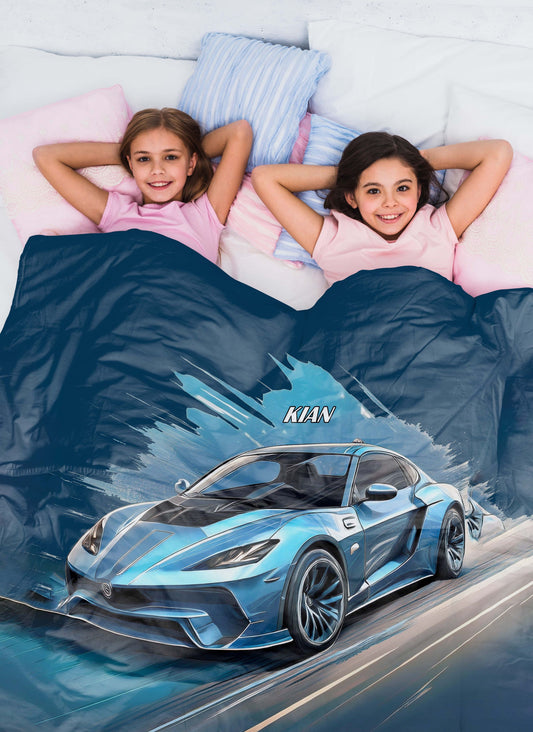 Blue Racing Car Sport Theme Blanket