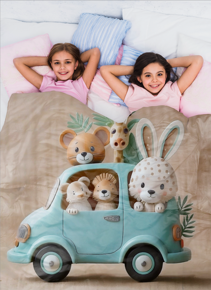 Cute Animals in Car Theme Blanket