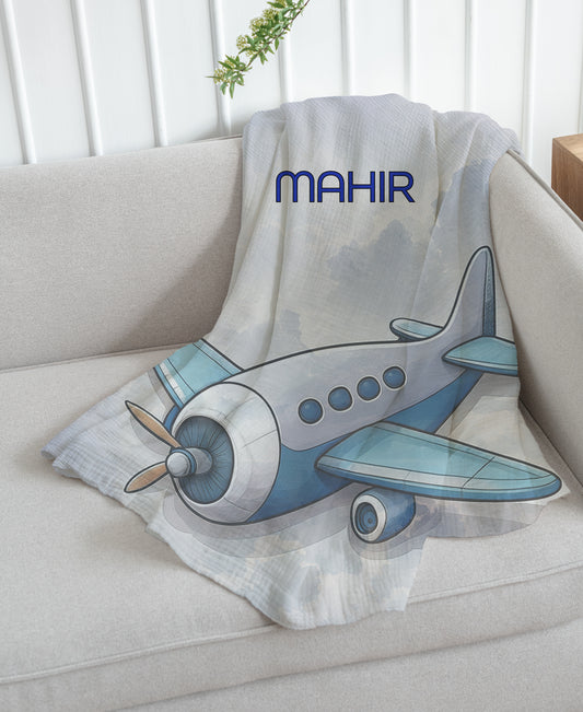 Blue Kids Aeroplane Theme Blanket