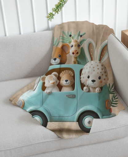 Cute Animals in Car Theme Blanket