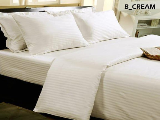 Cream Satin Stripe 100% Cotton King Size Bedsheet.