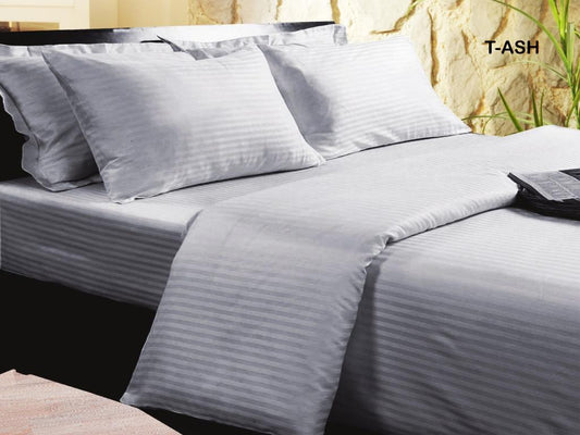 Grey Satin Stripe 100% Cotton King Size Bedsheet.