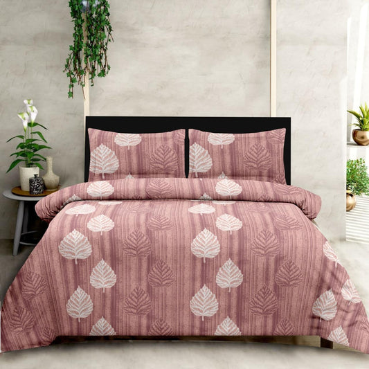 All over Leaves Pink | 186 TC | King Size Fitted Bedsheet