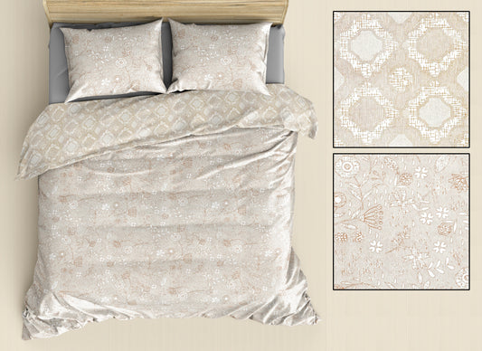 Elegant Reversible Cream & White 100% Cotton King Size Bedsheet.